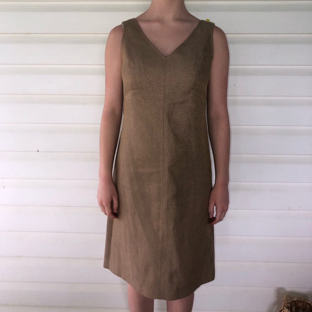 Talbots Gold Metallic Linen Dress 4